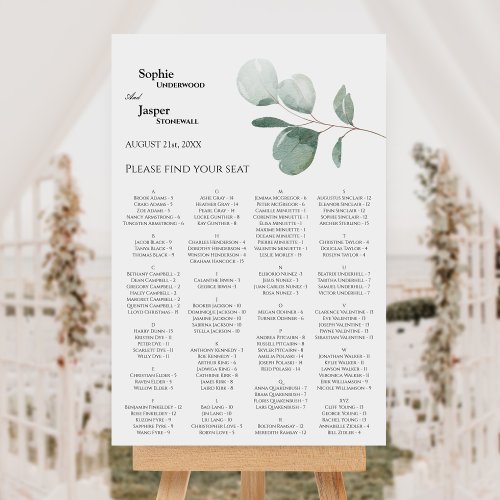Modern Greenery White Wedding Seating Chart Sign