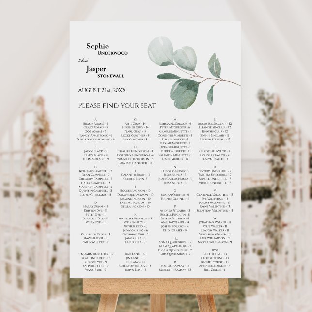 Modern Greenery White Wedding Seating Chart Sign (Creator Uploaded)