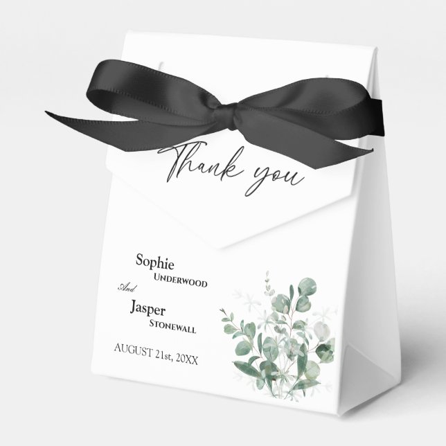 Modern Greenery White Wedding Thank You Favor Boxes (Front Side)