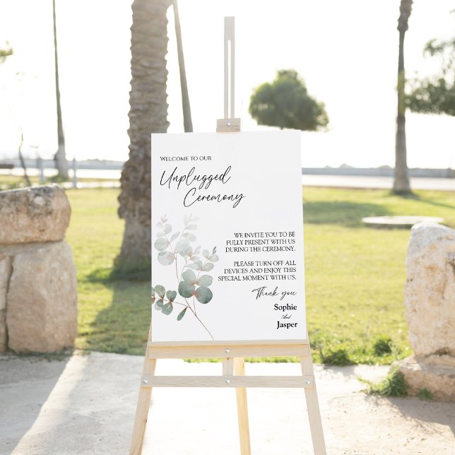 Modern Greenery White Wedding Unplugged Ceremony Foam Board (Creator Uploaded)