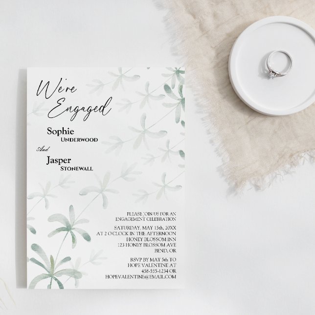 Modern Greenery White We're Engaged Engagement Invitation (Creator Uploaded)