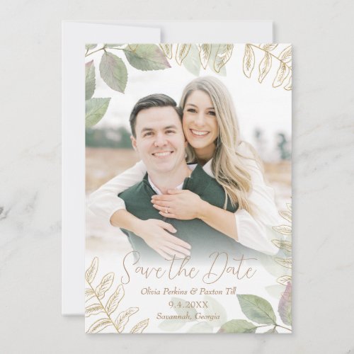 Modern Greenery with Gold Save The Date