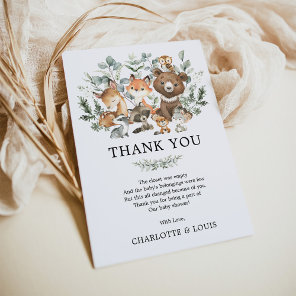 Modern Greenery Woodland Animals Baby Shower Thank You Card
