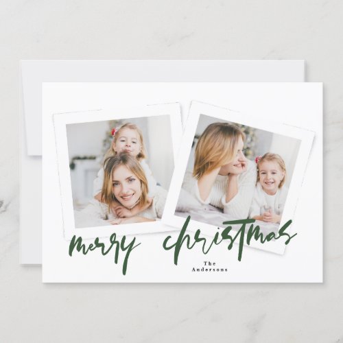 modern greens  white merry christmas multi photo holiday card