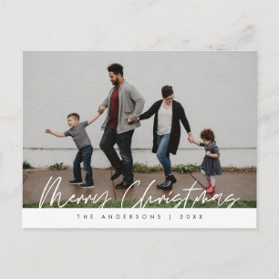 Modern Greeting, Merry Christmas Family Photo Pos Postcard