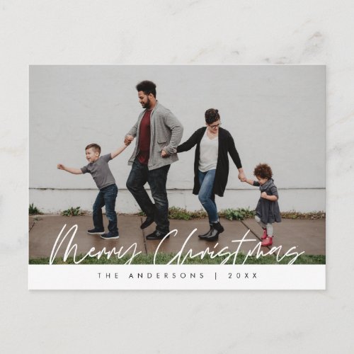 Modern Greeting  Merry Christmas Family Photo Pos Postcard