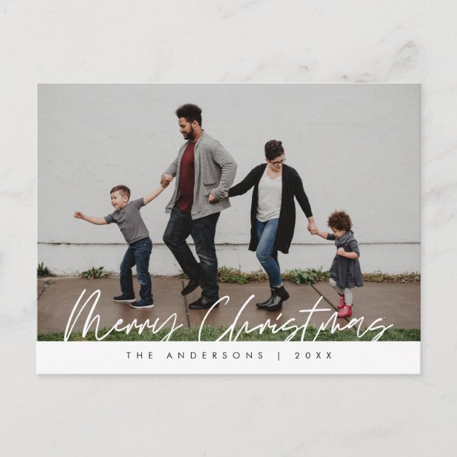Modern Greeting,  Merry Christmas Family Photo Pos Postcard (Front)