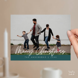 Modern Greeting, Merry Christmas Family Photo Pos Postcard