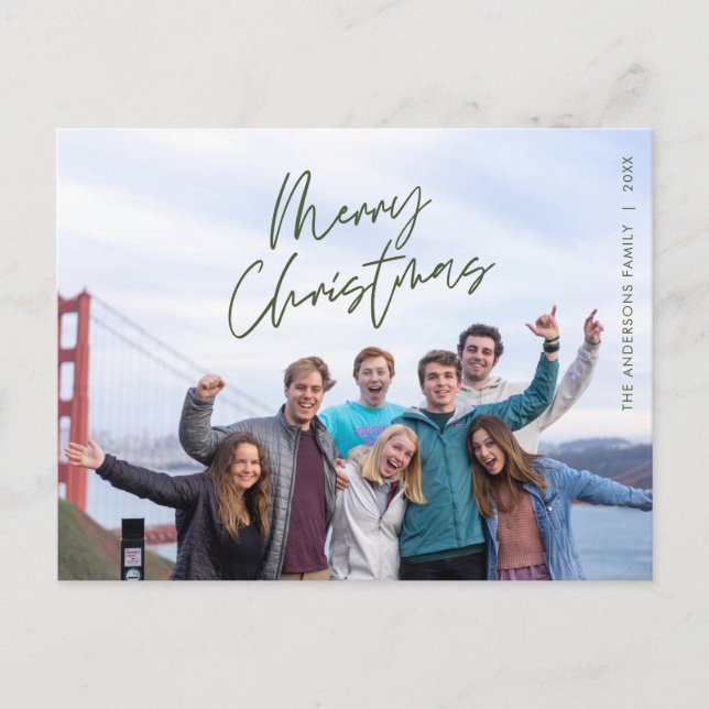 Modern Greeting, Merry Christmas Family Photo Post Postcard (Front)