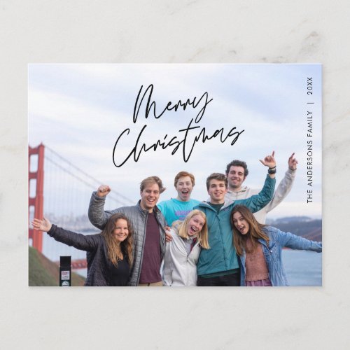 Modern Greeting Merry Christmas Family Photo Post Postcard