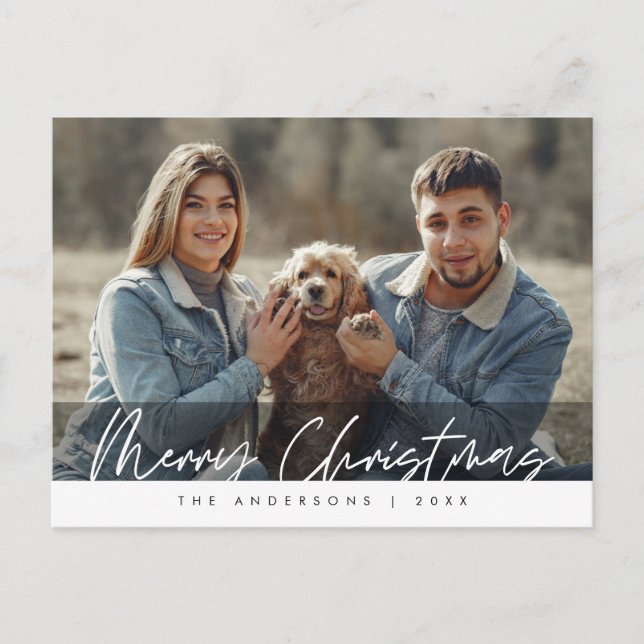 Modern Greeting, Merry Christmas Family Photo Post Postcard (Front)
