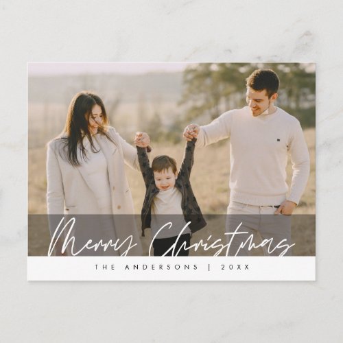 Modern Greeting Merry Christmas Family Photo Post Postcard