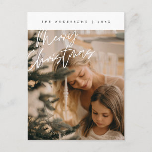 Modern Greeting,  Merry Christmas Family Photo Postcard
