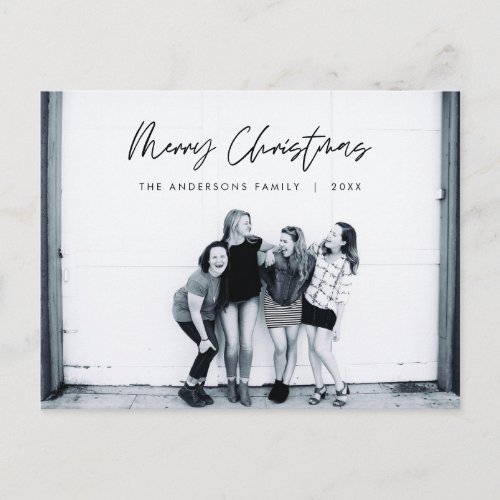 Modern Greeting Merry Christmas Family Photo Postcard