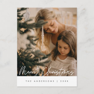 Modern Greeting, Merry Christmas Family Photo Postcard