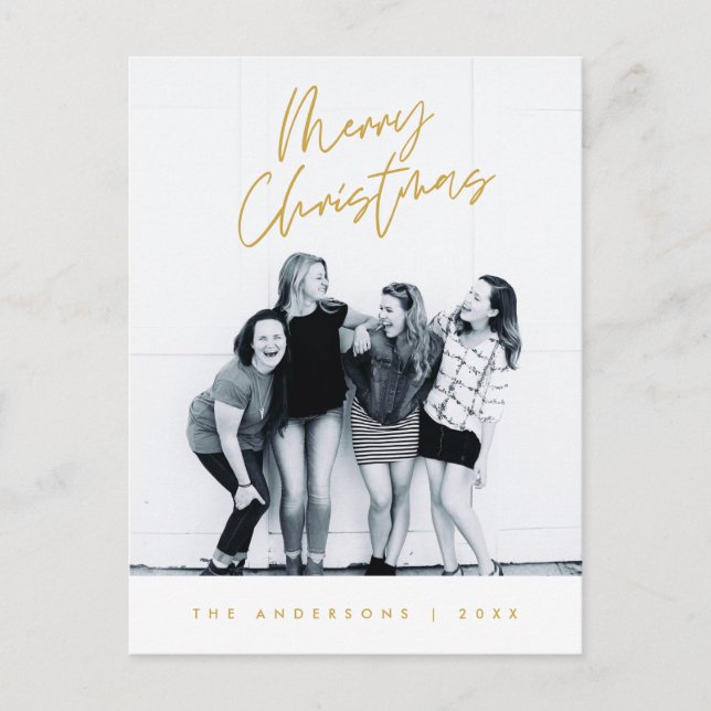 Modern Greeting,  Merry Christmas Family Photo  Postcard (Front)