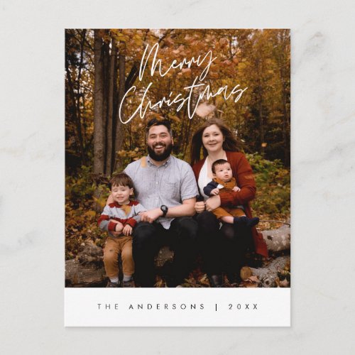 Modern Greeting  Merry Christmas Family Photo Postcard