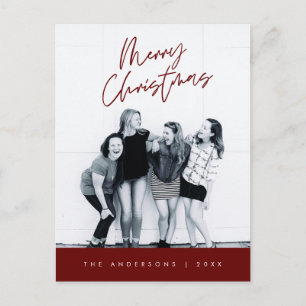 Modern Greeting, Merry Christmas Family Photo Postcard