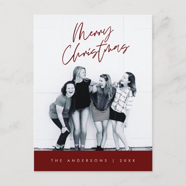 Modern Greeting,  Merry Christmas Family Photo Postcard (Front)