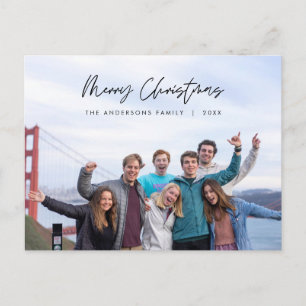 Modern Greeting, Merry Christmas Family Photo  Postcard