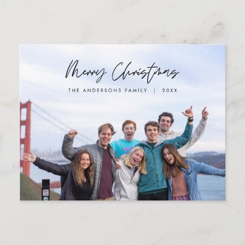 Modern Greeting Merry Christmas Family Photo  Postcard