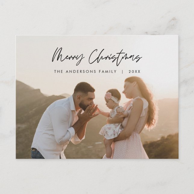 Modern Greeting, Merry Christmas Family Photo  Postcard (Front)