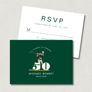 Modern Grenn Sport Golfer 50th Birthday RSVP Card