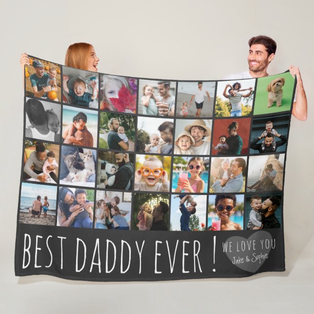 Modern Grey 28 Photo Collage Best Dad Ever Fleece Blanket (In Situ)