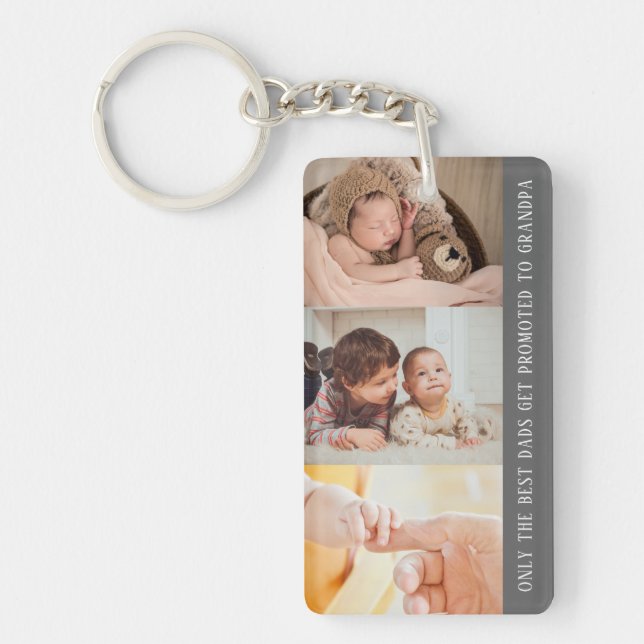 Modern Grey 3 Photo Collage for Grandpa Keychain (Front)