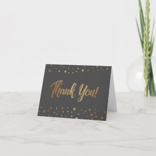 Modern grey 50th birthday faux gold confetti letterpress thank you card