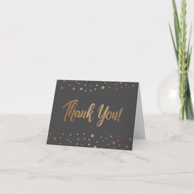 Modern grey 50th birthday faux gold confetti  thank you card (Front)