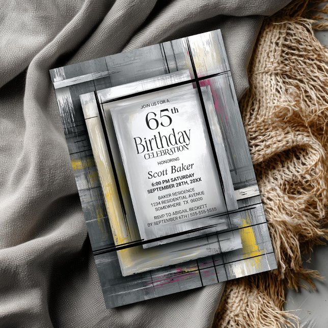 Modern Grey 65th Birthday Party Invitation (Creator Uploaded)