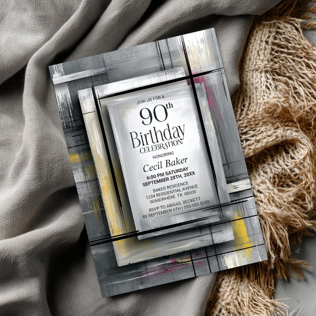 Modern Grey 90th Birthday Party Invitation (Creator Uploaded)
