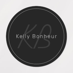 Modern Grey and Black   Cool Name & Monogram Labels
