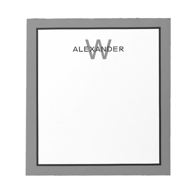 Modern Grey and Black Monogram Notepad (Front)