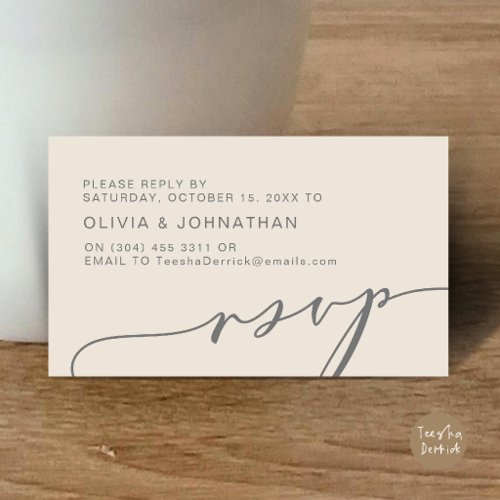 Modern grey and cream Script Digital RSVP Wedding Enclosure Card
