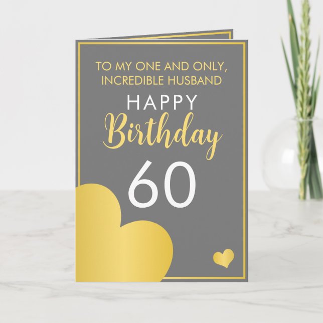 Modern Grey and Gold Husband 60th Birthday Card (Front)