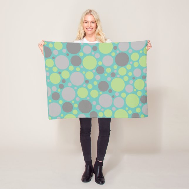 Modern Grey and Green Bubbles Fleece Blanket (In Situ)