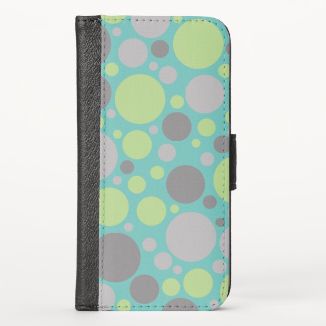 Modern Grey and Green Bubbles iPhone Wallet Case (Front)
