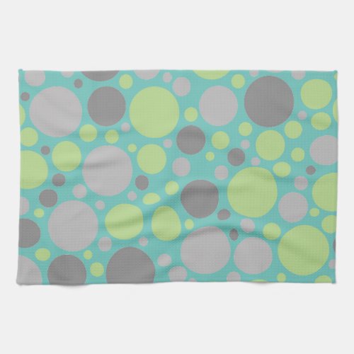 Modern Grey and Green Bubbles Kitchen Towel