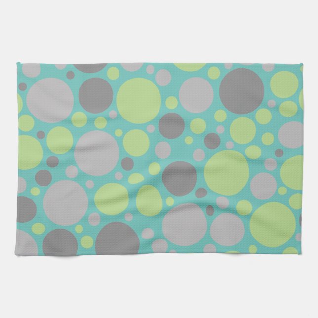 Modern Grey and Green Bubbles Kitchen Towel (Horizontal)