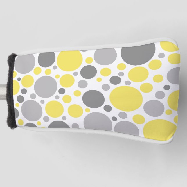Modern Grey and Yellow Bubbles Golf Head Cover (Front)