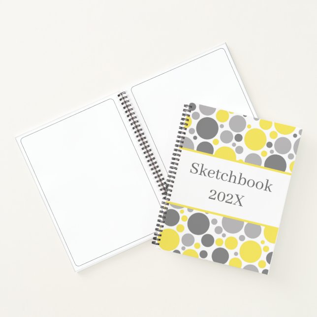 Modern Grey and Yellow Bubbles Sketchbook Notebook (Inside)