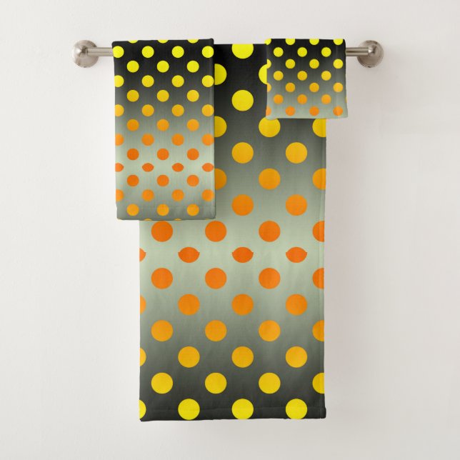 Modern Grey And Yellow Gradient Polka Dot Bath Tow Towel Set (Insitu)