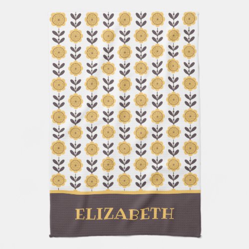 Modern Grey and Yellow Sunflowers Personalized Kitchen Towel