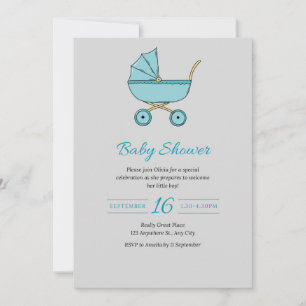 Modern Grey Baby Shower Invitation with Stroller