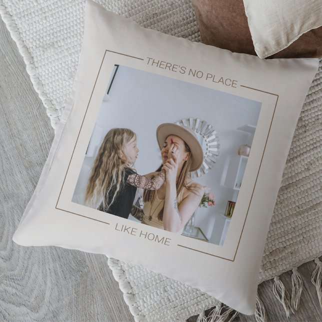 Modern Grey  & Beige | Family Photo | Home Gift Th Throw Pillow (Creator Uploaded)