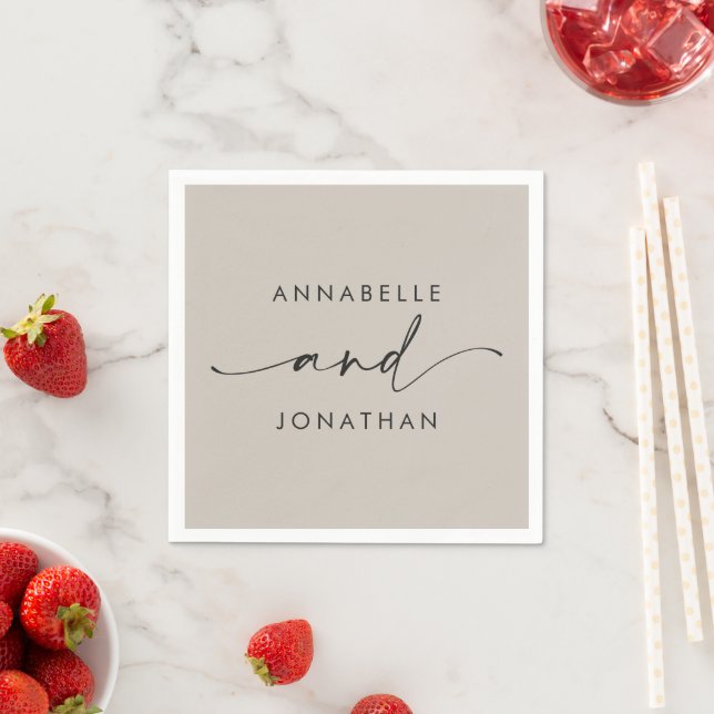 Modern grey beige minimal contemporary wedding napkins (Insitu)