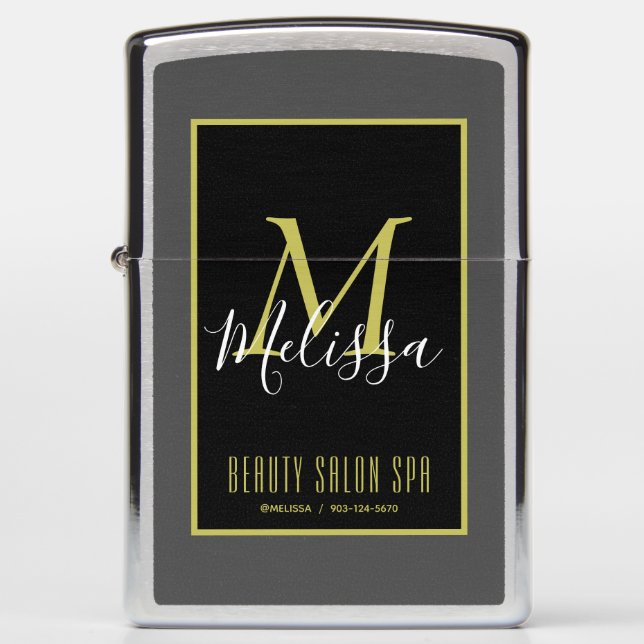 Modern Grey Black Gold Beauty Salon Monogram Zippo Lighter (Front)