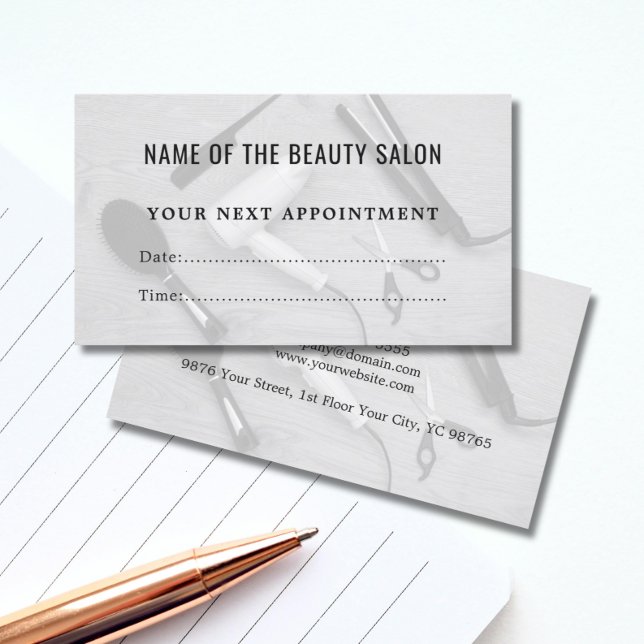Modern Grey Black Hair Salon Appointment Card